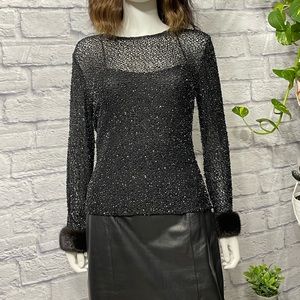Stunning Vintage Beaded Blouse with Fur Cuffs
